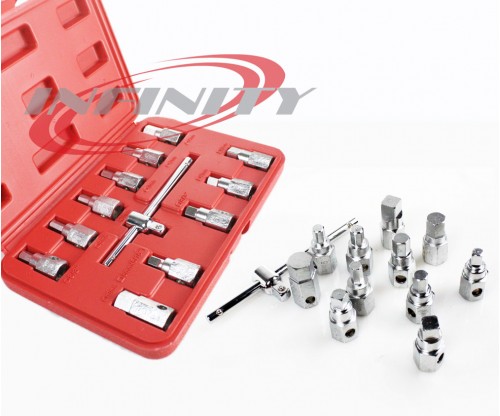 12pc Oil Drain Sump Plug Key Socket Set Gearbox & Axel Removal Wrench Kit